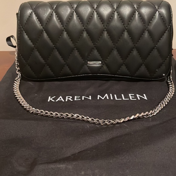KAREN MILLEN BLACK QUILTED LEATHER SHOULDER BAG LIKE NEW - Picture 2 of 4